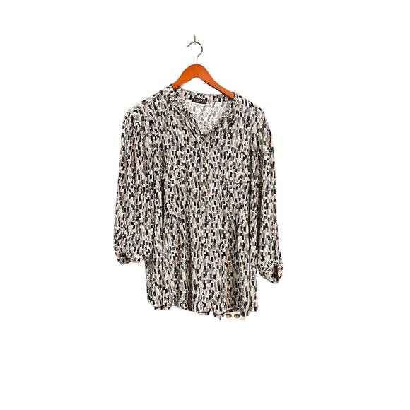 Cocomo Blouse Plus Size 2X Black Popover Stretch 3/4 Sleeve Pintuck Polka Dot 2X - Picture 1 of 9